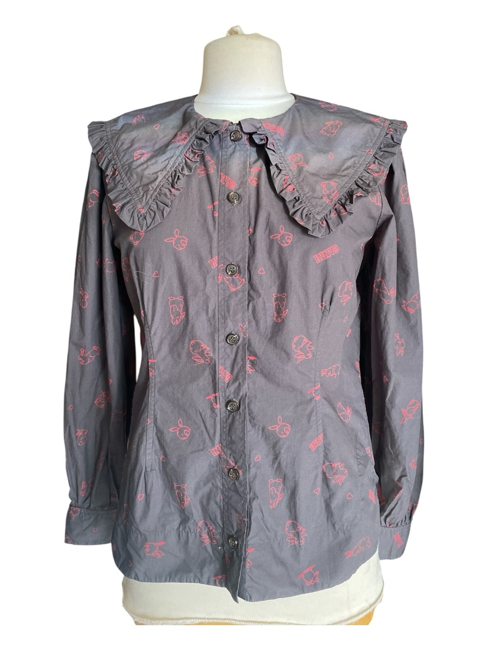 Ganni Grey Bunny Blouse Organic Cotton Size 38
